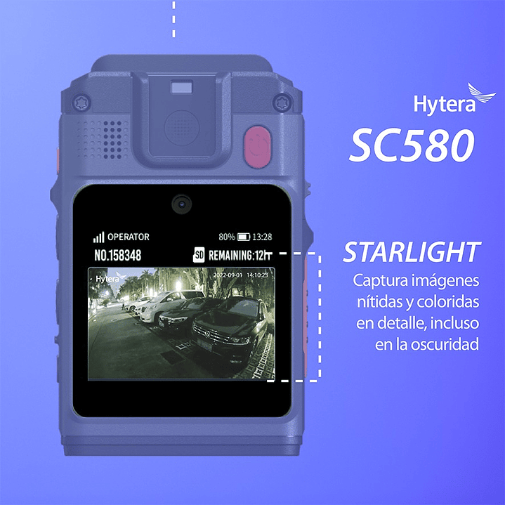 10 Hytera SC580 Bodycam +IDS 64GB y Radio PoC 4G 121°-150° IP68 158gr BT5.1 GPS Wifi Simcard Pre/Post Grabado de vídeo Vídeo Cifrado AES256 12 Horas grabación continua Cumple ley 21659 Precio con iva 38