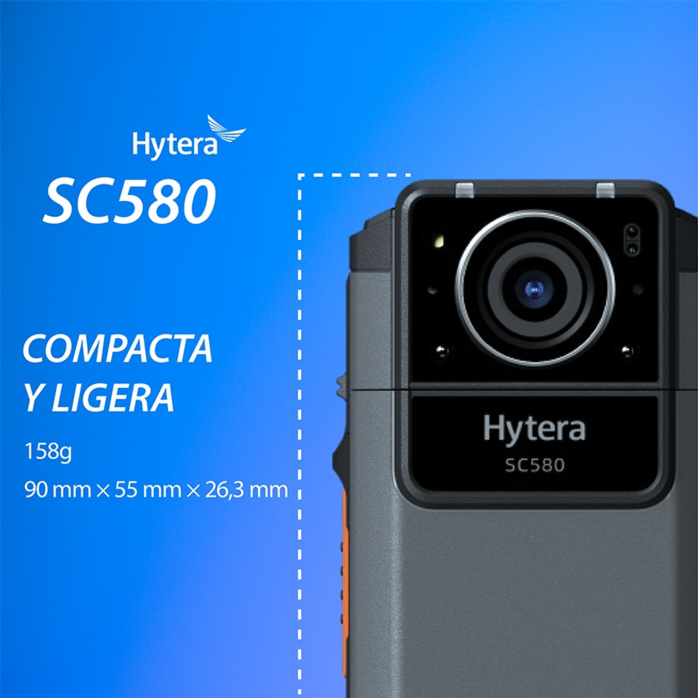 10 Hytera SC580 Bodycam +IDS 64GB y Radio PoC 4G 121°-150° IP68 158gr BT5.1 GPS Wifi Simcard Pre/Post Grabado de vídeo Vídeo Cifrado AES256 12 Horas grabación continua Cumple ley 21659 Precio con iva 40