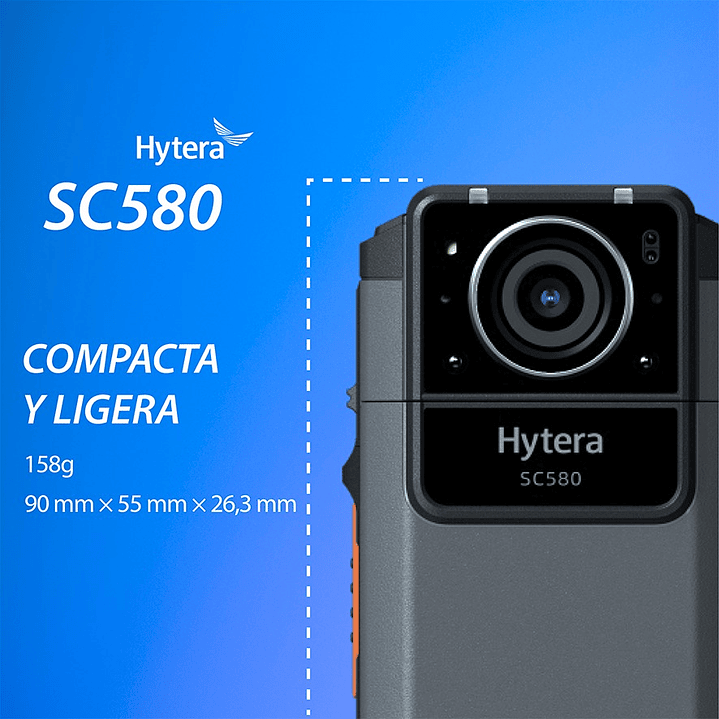 10 Hytera SC580 Bodycam +IDS 64GB y Radio PoC 4G 121°-150° IP68 158gr BT5.1 GPS Wifi Simcard Pre/Post Grabado de vídeo Vídeo Cifrado AES256 12 Horas grabación continua Cumple ley 21659 Precio con iva 40