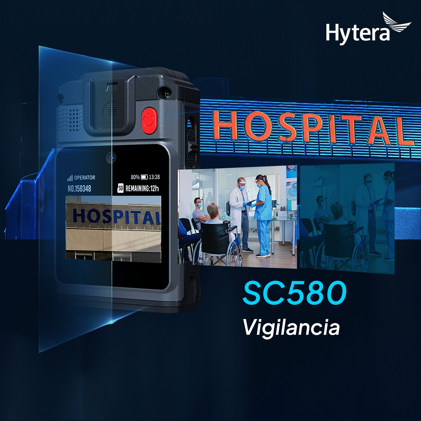10 Hytera SC580 Bodycam +IDS 64GB y Radio PoC 4G 121°-150° IP68 158gr BT5.1 GPS Wifi Simcard Pre/Post Grabado de vídeo Vídeo Cifrado AES256 12 Horas grabación continua Cumple ley 21659 Precio con iva 50