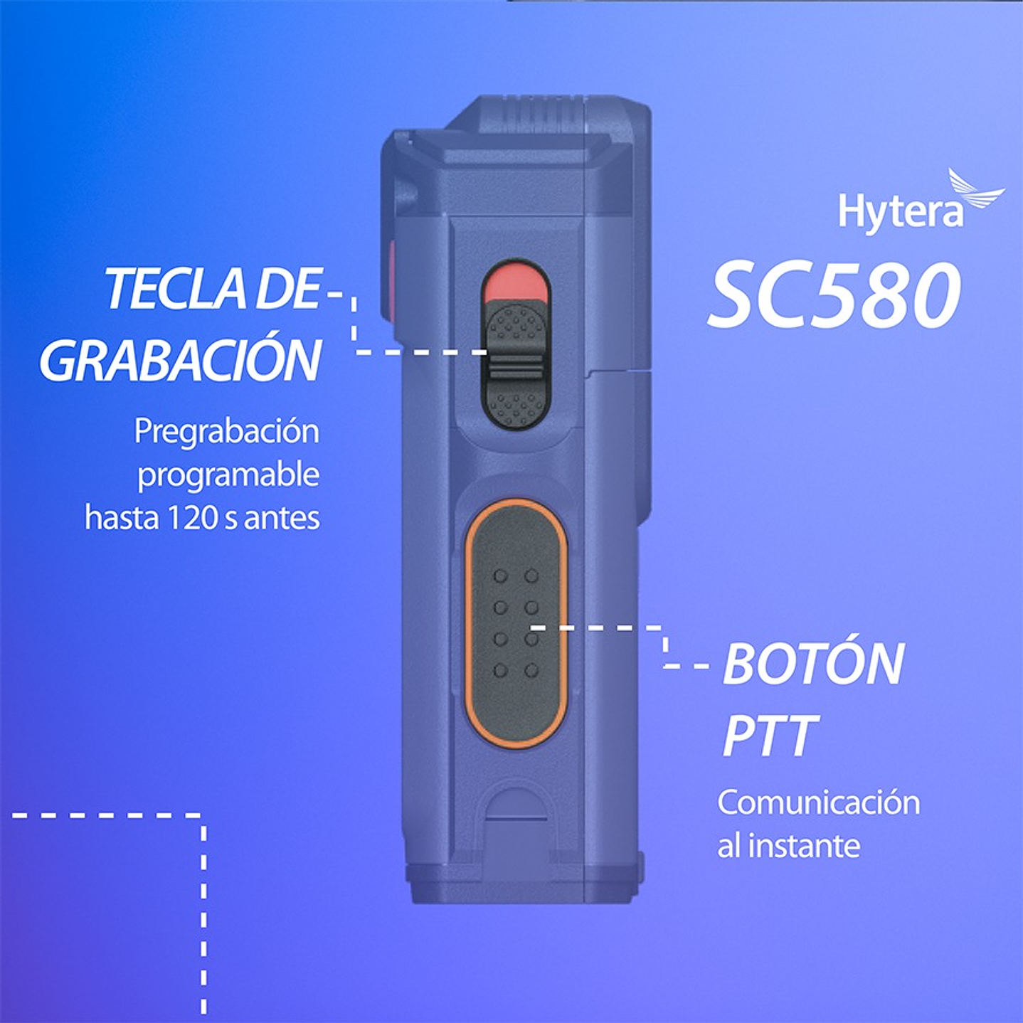 10 Hytera SC580 Bodycam +IDS 64GB y Radio PoC 4G 121°-150° IP68 158gr BT5.1 GPS Wifi Simcard Pre/Post Grabado de vídeo Vídeo Cifrado AES256 12 Horas grabación continua Cumple ley 21659 Precio con iva 54