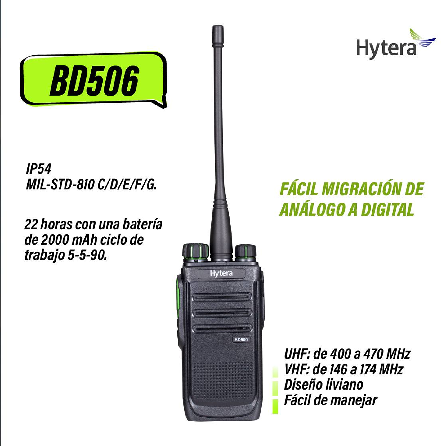 10 Hytera BD506 VHF + 10 EHM10A Auriculares 136-174 MHz 48 CH Digital DMR y Analogico 5W Radio sin pantalla con cancelación de ruido Precio con iva incluido 12