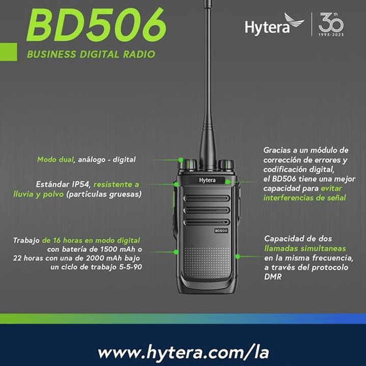 (Compra 20 y lleva 22) Hytera BD506 VHF 136-174 MHz 48 CH Digital DMR y Analogico 5W Radio sin pantalla con cancelación de ruido Precio con iva incluido 14