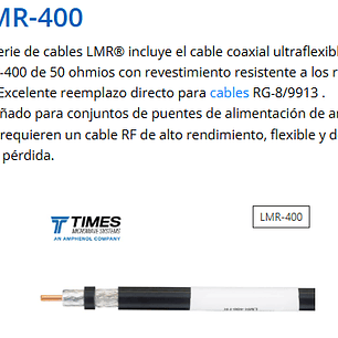 50 metros Times Microwave LMR400 Cable coaxial tipo RG/8 50Ω bajas perdidas Precio con iva incluido