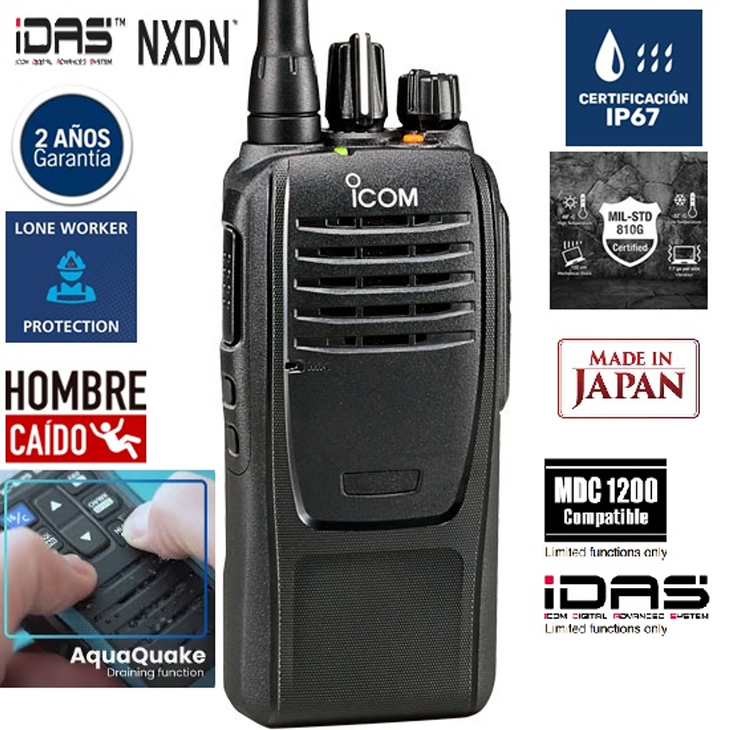 ICOM IC-F2100D UHF 450-520MHz 16CH Digital NXDN 5W Radio digital y analogica sin pantalla IP67 Normas militares MIL-STD-810-G Precio con iva incluido 1