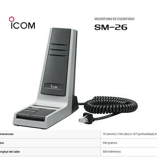 ICOM SM-26 Microfono de sobremesa para equipos móviles y repetidores ICOM (Importación directa 4-6 semanas) Precio con iva incluido