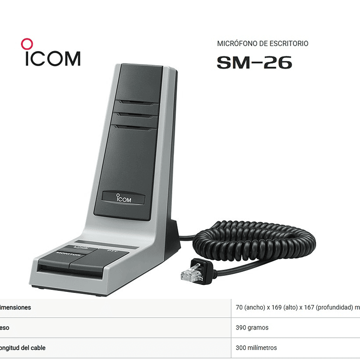 ICOM SM-26 Microfono de sobremesa para equipos móviles y repetidores ICOM (Importación directa 4-6 semanas) Precio con iva incluido 1