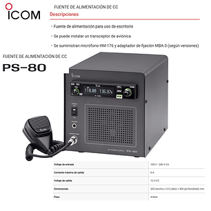 ICOM PS-80 Gabinete con fuente de alimentación CC para radio de banda aérea IC-A220 (Importación 4-6 semanas) Precio con iva incluido 