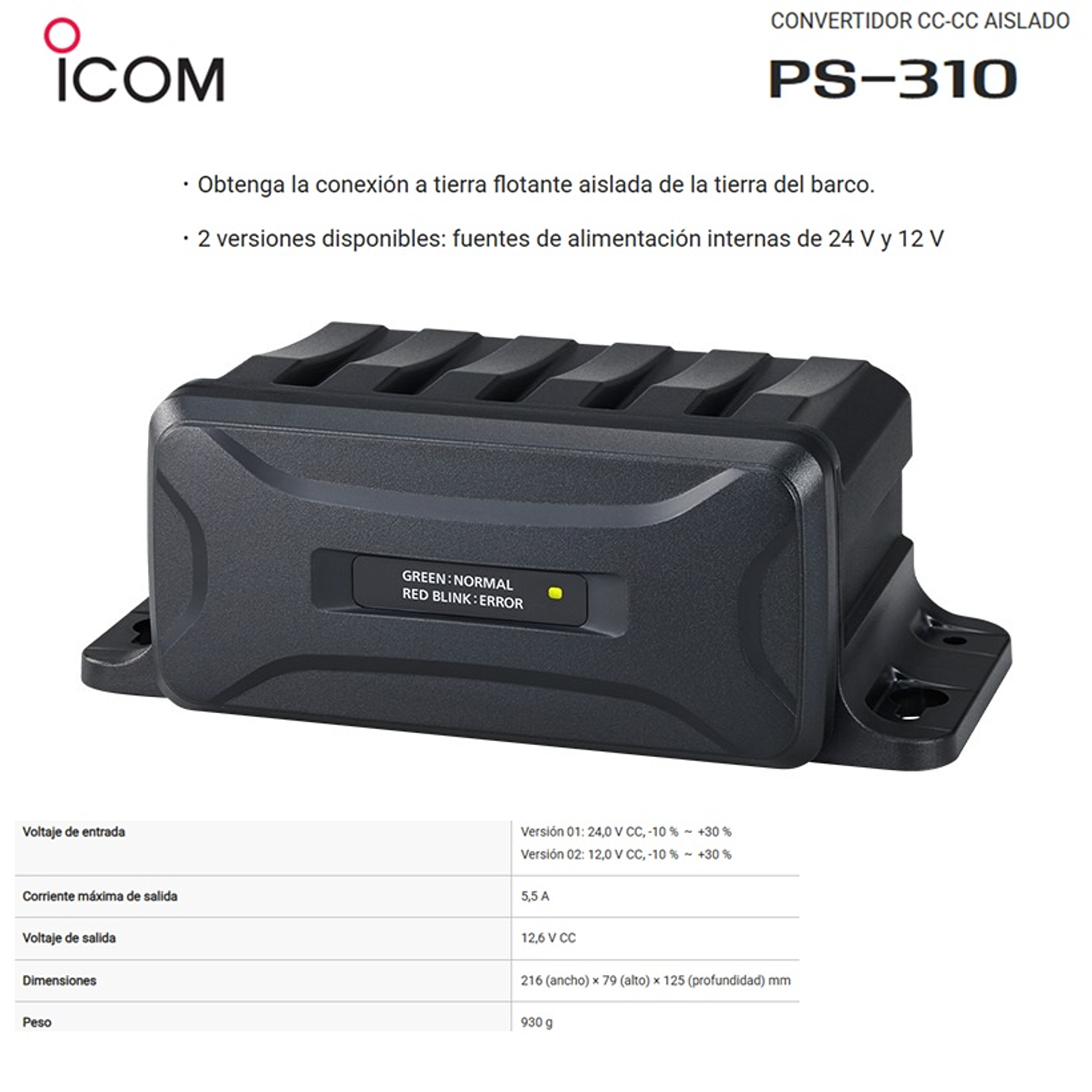 ICOM PS-310 Convertidor DC DC aislado para radio marina GM600 (Importación directa 4-6 semanas) Precio con iva incluido 1