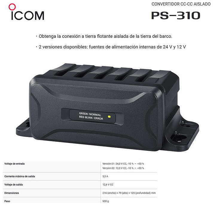 ICOM PS-310 Convertidor DC DC aislado para radio marina GM600 (Importación directa 4-6 semanas) Precio con iva incluido 1