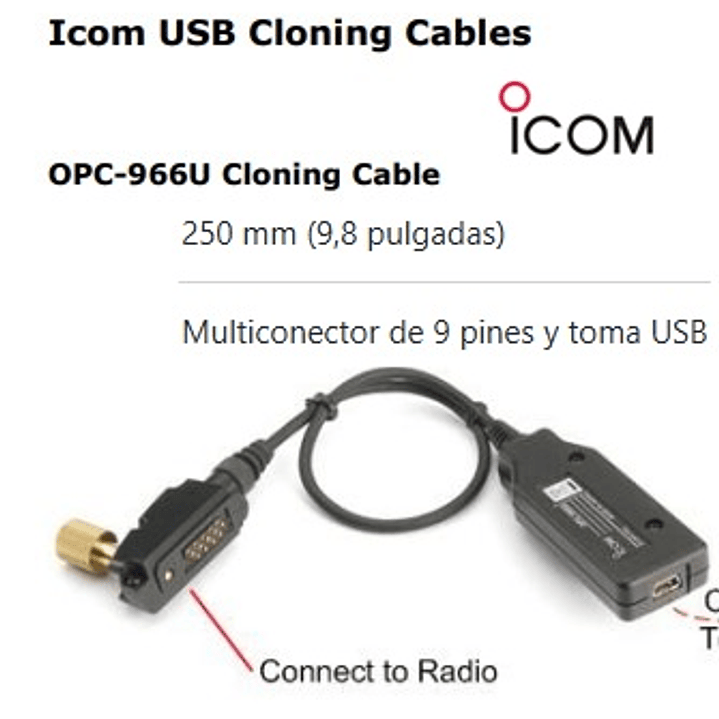 ICOM OPC-966U Cable de programación de radios con adaptador USB compatible IC-F50 IC-F60 IC-F50V IC-F60V IC-F3061 IC-F4061 IC-F3161D IC-F4161D (Importación a pedido 4-6 semanas) Precio con iva incluid