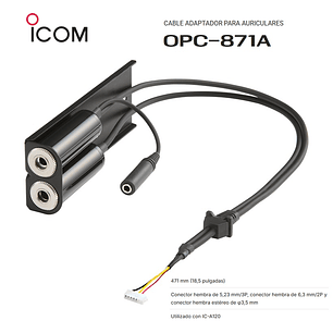 ICOM OPC-871 Cable adaptador para auriculares para móviles aéreos IC-A120 IC-A120E IC-A110 (Importación 4-6 semanas) Precio con iva incluido