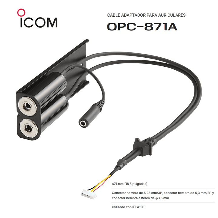 ICOM OPC-871 Cable adaptador para auriculares para móviles aéreos IC-A120 IC-A120E IC-A110 (Importación 4-6 semanas) Precio con iva incluido 1