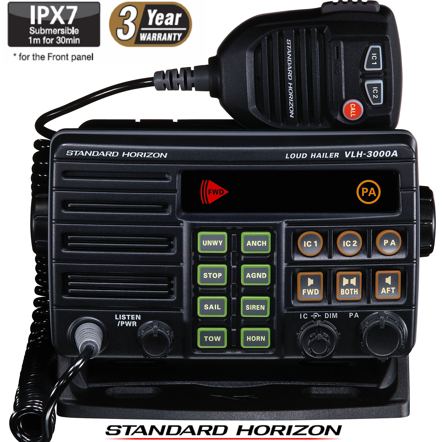 Standard Horizon Megáfono, VLH-3000A de 30W omnidireccional, fácil de usar. ¡Hazte oír! Cuatro opciones de bocina de niebla (campanas, silbatos, bocinas y sirenas) Precio con iva incluido 1