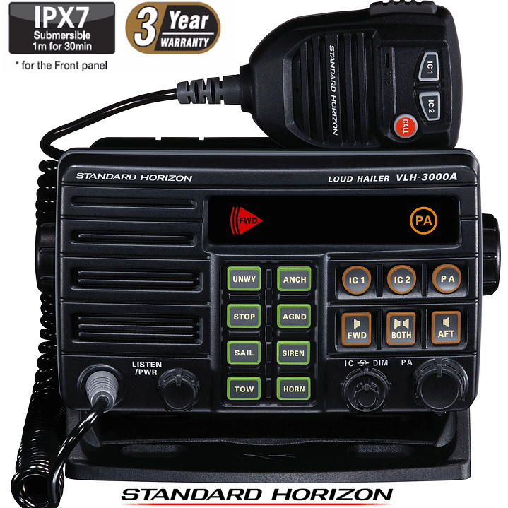 Standard Horizon Megáfono, VLH-3000A de 30W omnidireccional, fácil de usar. ¡Hazte oír! Cuatro opciones de bocina de niebla (campanas, silbatos, bocinas y sirenas) Precio con iva incluido 1