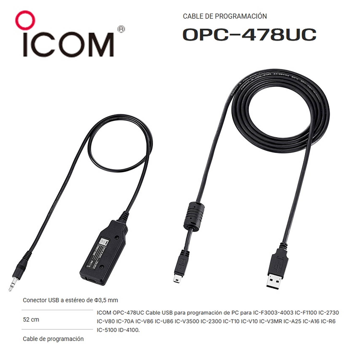 ICOM OPC-478UC Cable USB para programación de PC para IC-F3003-4003 IC-F1100 IC-2730 IC-V80 Precio con iva incluido 1