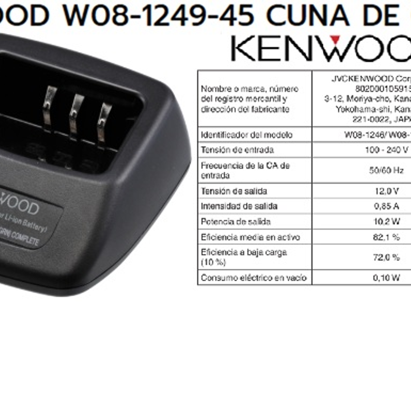 Kenwood W08-1249-45 Cuna de carga para KMB-28 sin transformador para TK-2402/3402/ NX-240/340 Precio con iva incluido 1