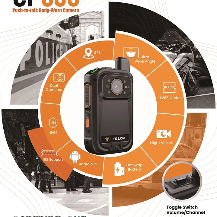 Telox CP680 Bodycam y Radio PoC 64GB 5G 4G Wifi Android 12 IP68 GPS Compresión H.265 Encriptación AES256 180gr Pre/Post grabación NFC BT5.0 USB C Precio con iva incluido 1