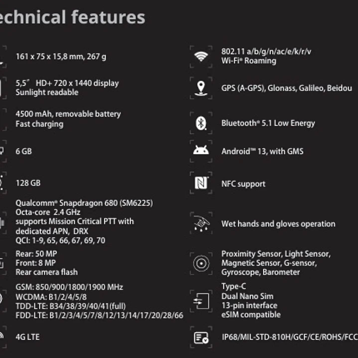 RugGear RG880 Smartphone Android™ 14, con GMS 4G LTE IP68 103dB Qualcomm® Snapdragon™ MIL-STD-810H Doble Nano Sim robusto para multitarea de misión crítica Precio con iva incluido 14