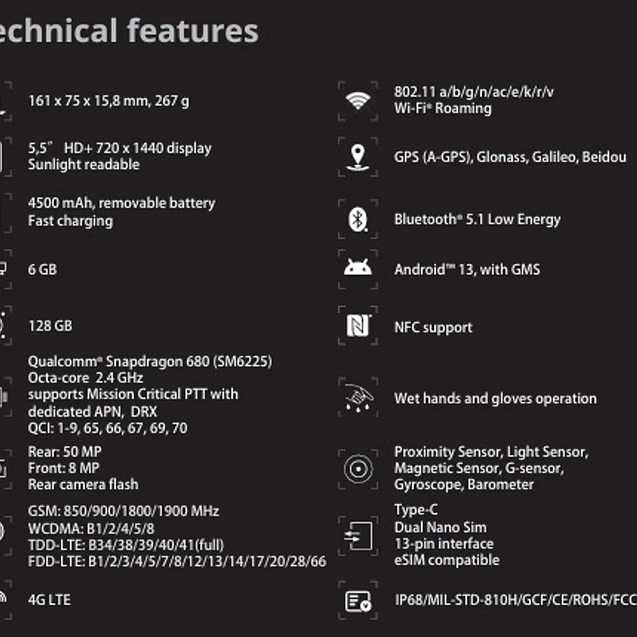 RugGear RG880 Smartphone Android™ 14, con GMS 4G LTE IP68 103dB Qualcomm® Snapdragon™ MIL-STD-810H Doble Nano Sim robusto para multitarea de misión crítica Precio con iva incluido 14