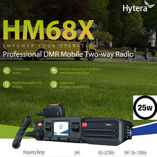 Hytera HM686L VHF 136-174 Mhz 512CH DMR Tier II Analogico 25W Radio móvil digital profesional Low Power 5/25W LCD screen Precio con iva incluido