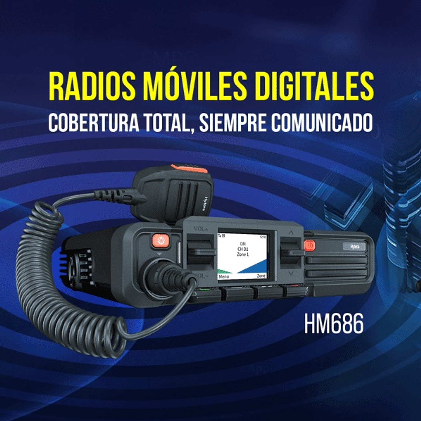Hytera HM686H UHF2 450-527MHz 512CH DMR Tier II Analogico 45W Radio móvil digital profesional High Power 5/45W LCD screen Precio con iva incluido 14
