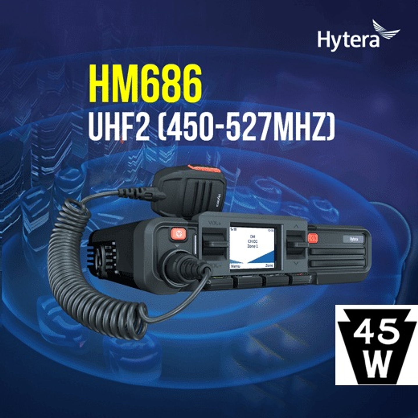 Hytera HM686H UHF2 450-527MHz 512CH DMR Tier II Analogico 45W Radio móvil digital profesional High Power 5/45W LCD screen Precio con iva incluido 1