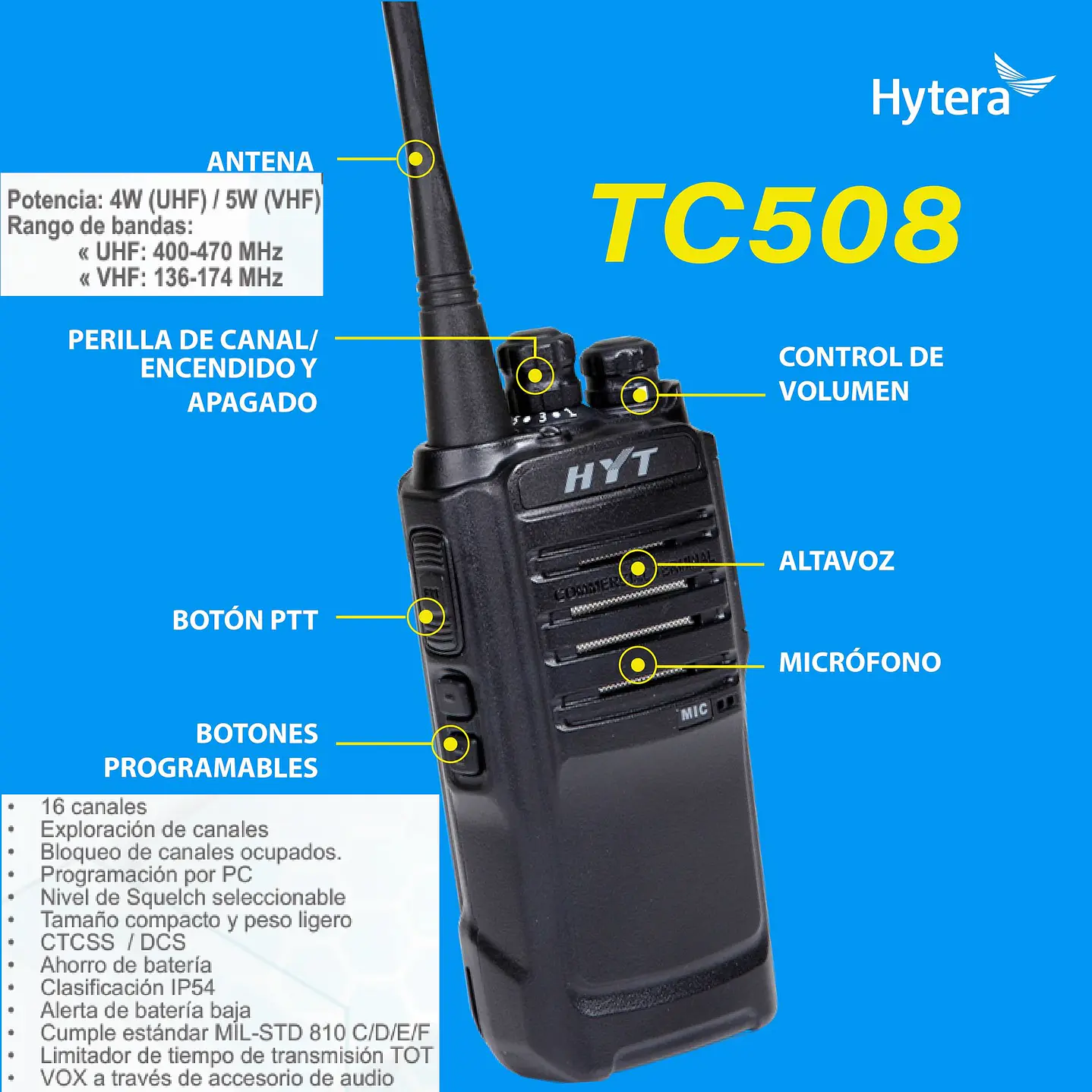 HYT TC-508 VHF 136-174 MHz 16CH Analógico 5W Radio capaz para cualquier tarea y ayudar en su negocio Precio con iva incluido 1