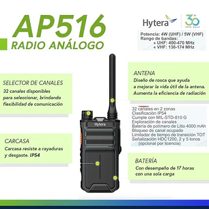 Hytera AP516 VHF 136-174 MHz 32CH analógico 5W Radio portátil para negocios y seguridad Precio con iva incluido