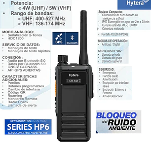 Hytera HP606 VHF 136-174 MHz 1024CH DMR Tier II 5W Radio digital y análogo con GPS, Bluetooth, Man down, Pantalla OLED Precio con iva incluido 