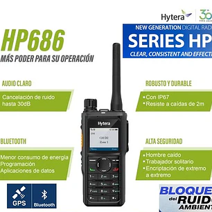 Hytera HP686 VHF 136-174 Mhz 1024CH DMR y Analogico 5W Radio Digital Analogico con Man- down, GPS, Bluetooth y pantalla LCD Precio con iva incluido