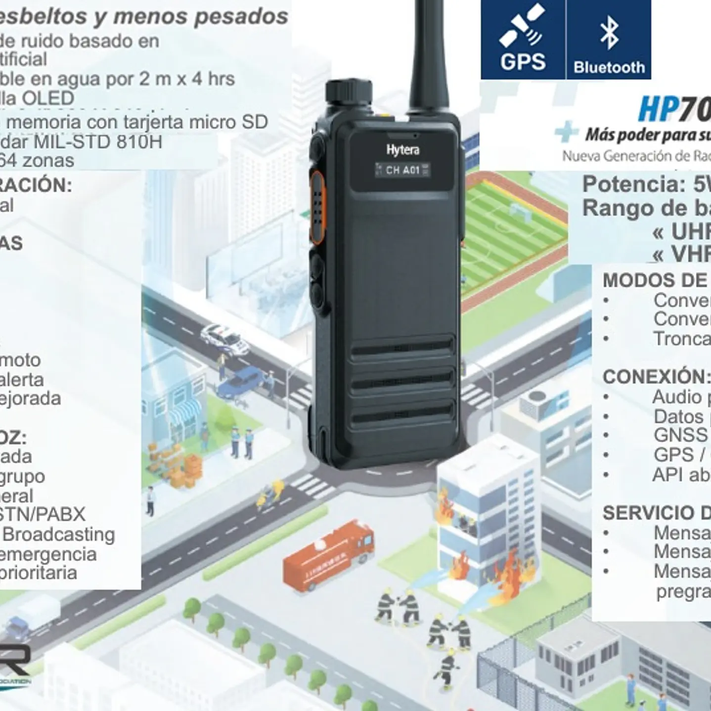Hytera HP706 VHF 136- 174MHz 64CH Digital DMR Tier II y Analógico 5W Radio Digital con GPS, Bluetooth, Man Down, con pantalla OLED Precio con iva incluido 1