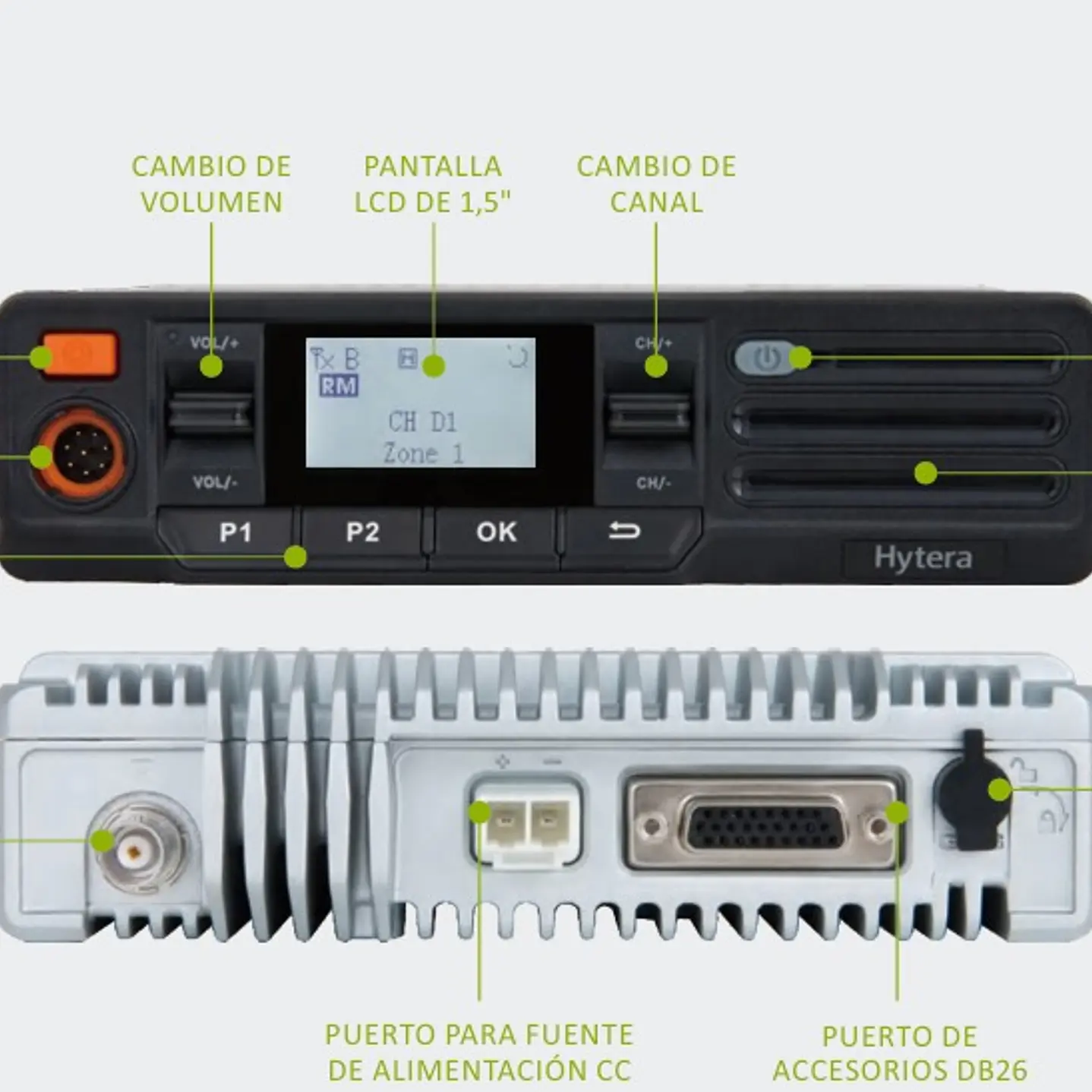 Hytera MD626 VHF 136-174MHz 256CH DMR Tier II y Analogico 25W Radio móvil con pantalla monocromática Precio con iva incluido 4