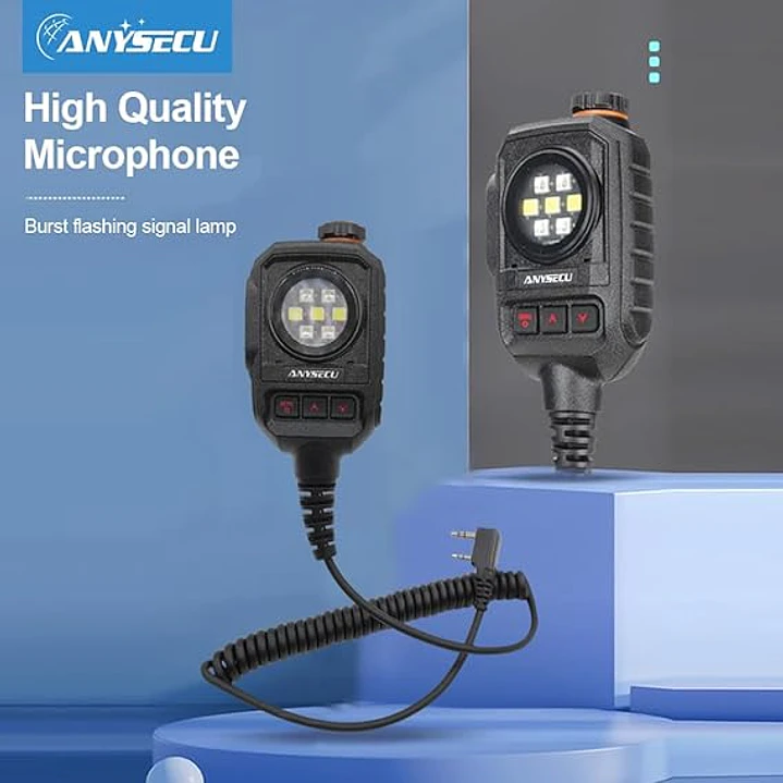 Anysecu MIC-K01 micrófono parlante remoto con luz estroboscópica y alarma de SOS para radios Kenwood Baofeng Inrico Wlan Wings Tesunho Precio con iva incluido 1