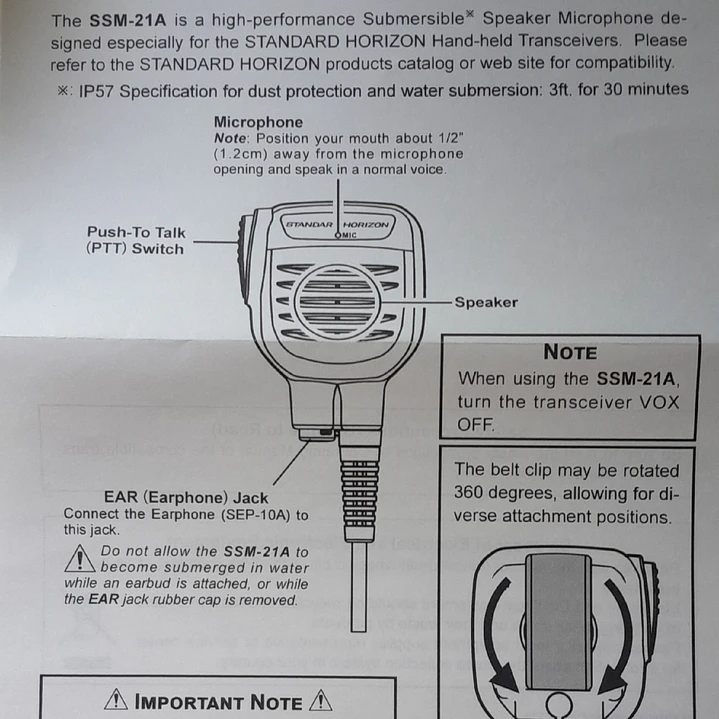 Standard Horizon SSM-21A Micrófono parlante remoto sumergible IPX7 para radios marinas Standard Horizon HX-890 HX-40 HX-210 HX-320 HX-380 HX-400/400IS Precio con iva incluido 4