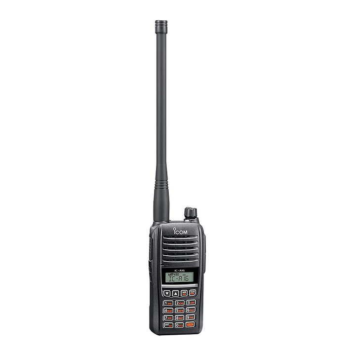 ICOM IC-A16 61 USA (Standard version, Sin Bluetooth) 200CH Memoria 6W Radio Banda Aerea VHF 108-136,99166 MHz de 8,33/25 kHz Audio 1500 mW, IP67, MIL-STD-810-G, NOAA Alert Precio con iva incluido 2