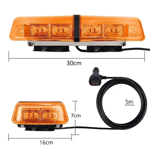 Baliza Luz LED Ámbar Techo Imán 12V-24V Estroboscópica