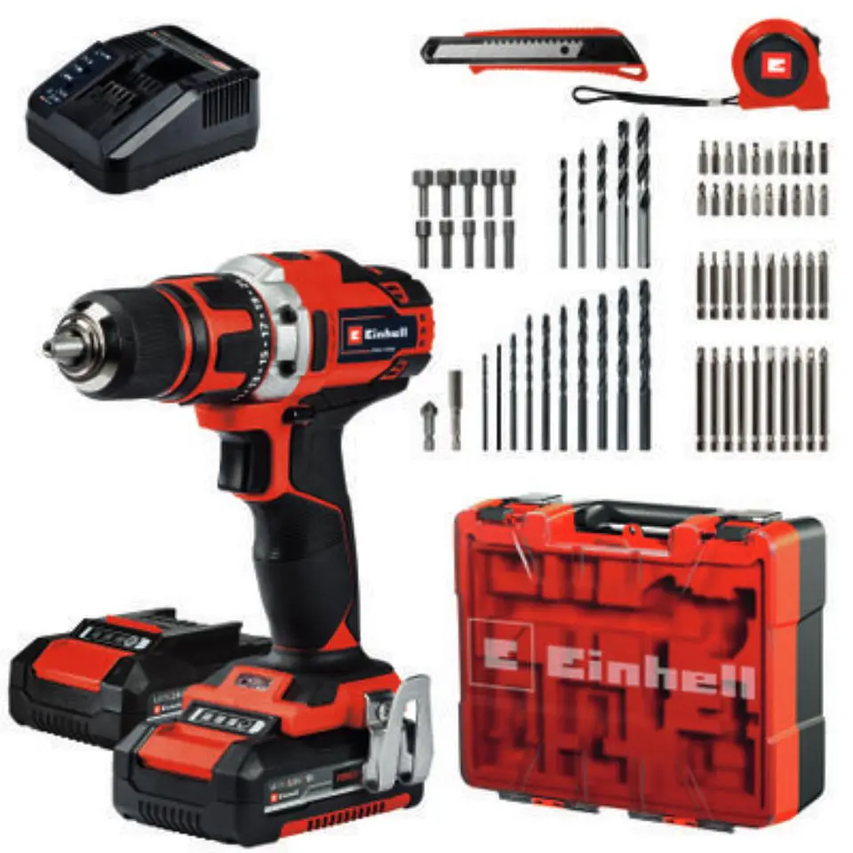 Kit Taladro Inalámbrico 18V 2bat. 2Ah, Cargador y 69pz 4513934 Einhell 5