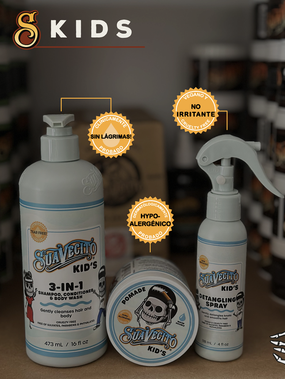Shampoo-Acondicionador-Gel de baño 3 en 1 para niños 473ml - Suavecito Kids 3