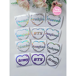 BTS - STICKERS HOLOGRÁFICOS DE CORAZÓN