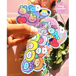 BT21 (BTS) - STICKERS VINILO  HOLOGRÁFICOS GRUPALES