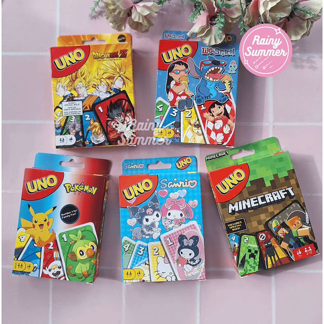 SANRIO, DRAGON BALL, POKEMÓN, LILO & STICH, MINECRAFT - JUEGO DE CARTAS UNO