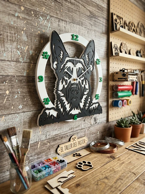 Reloj de Pared Decorativo – Diseño Pastor Alemán (25 cm)