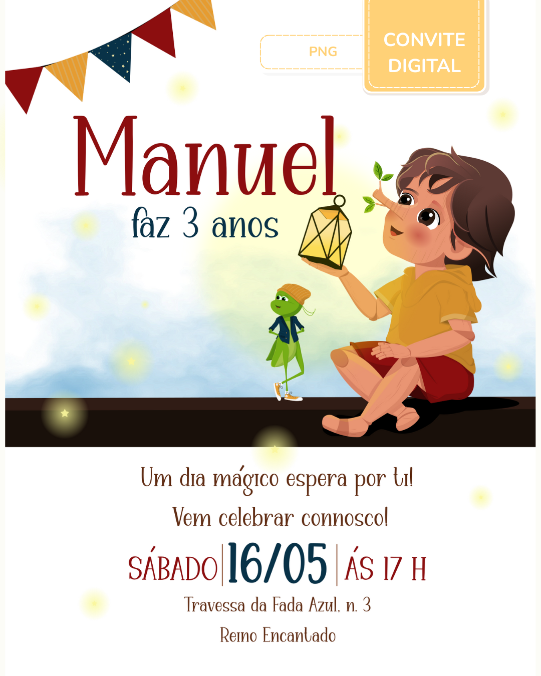 Convite digital PNG - Pinóquio 2