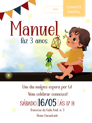 Convite digital PNG - Pinóquio