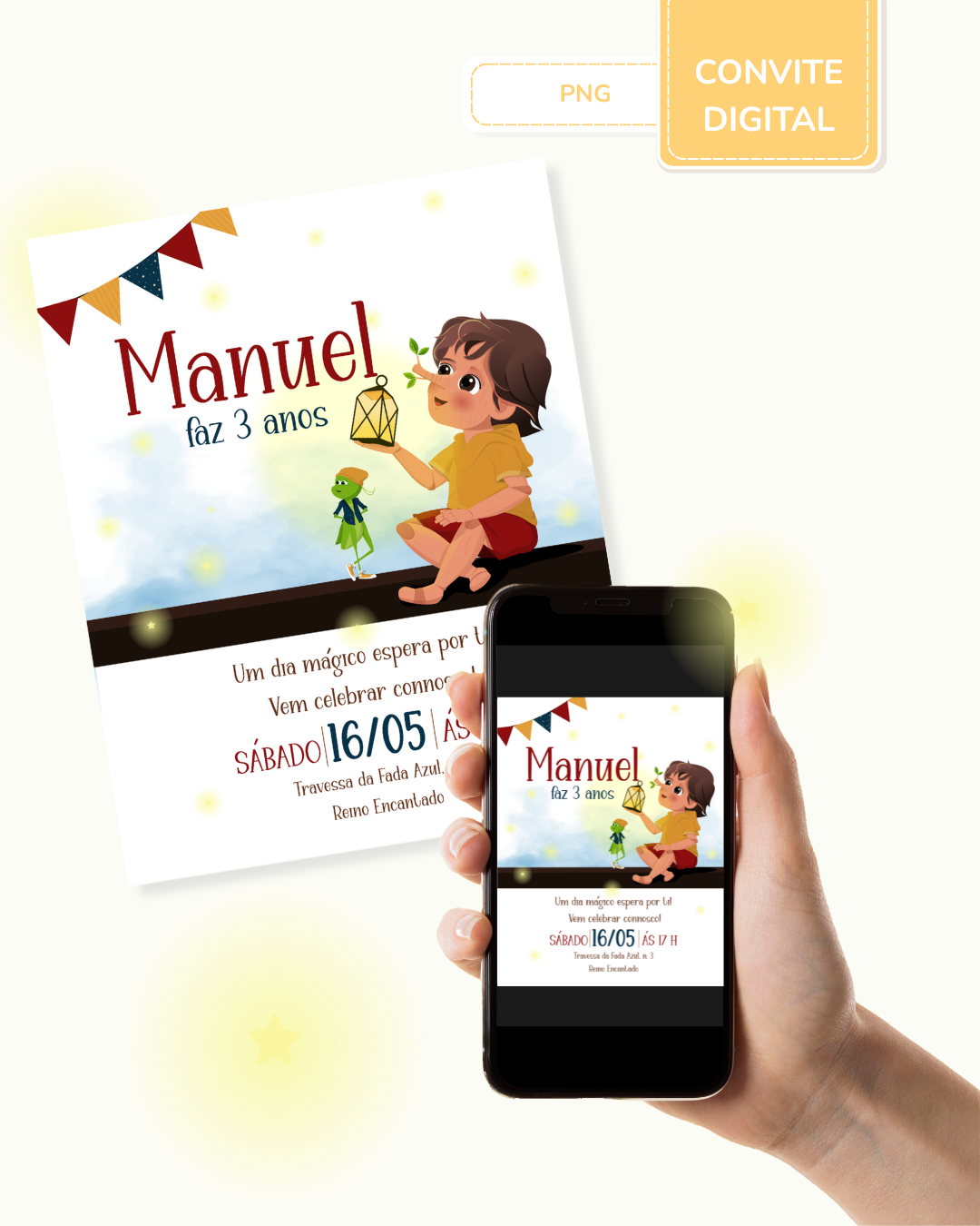 Convite digital PNG - Pinóquio 1