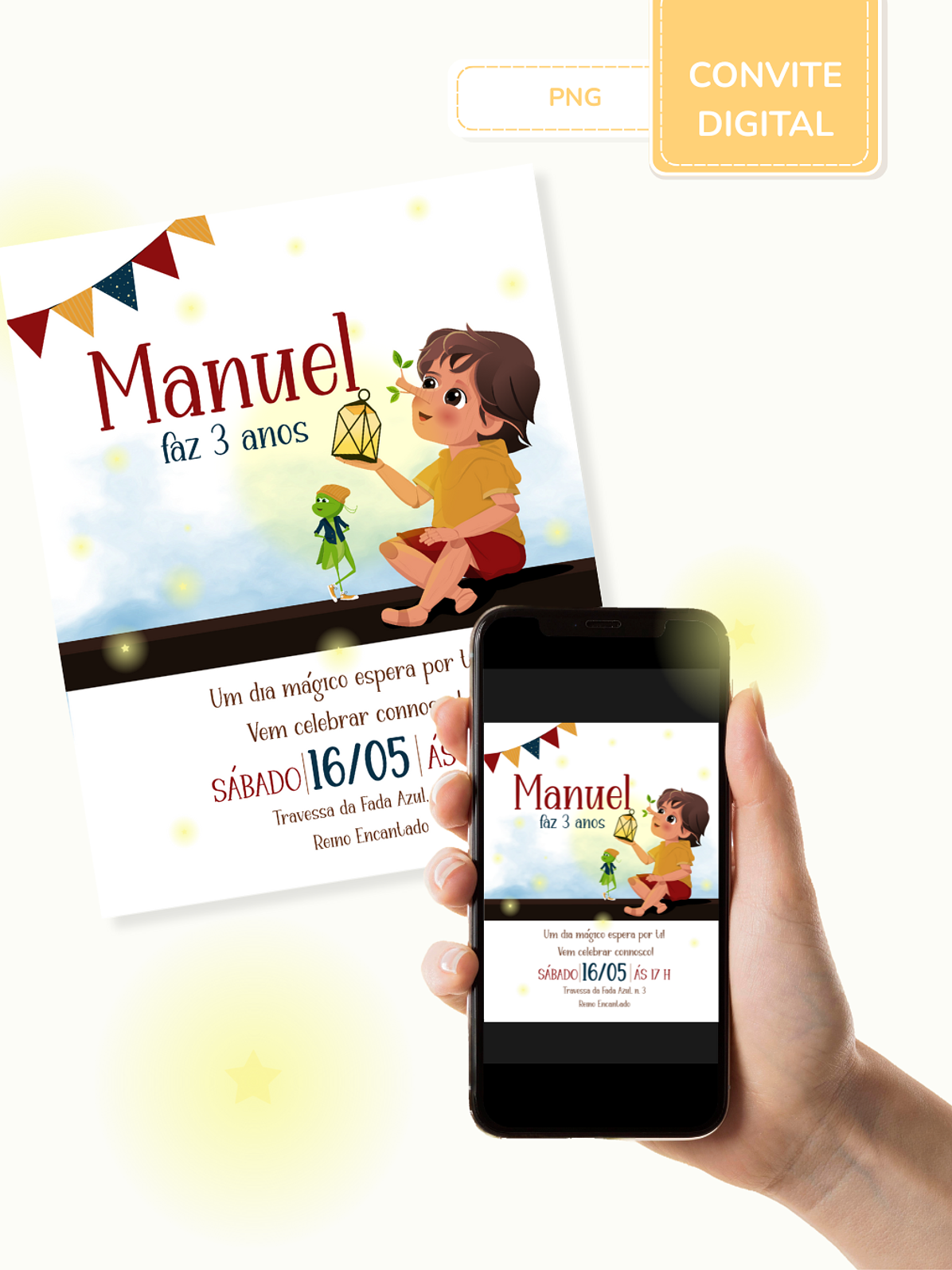 Convite digital PNG - Pinóquio 1