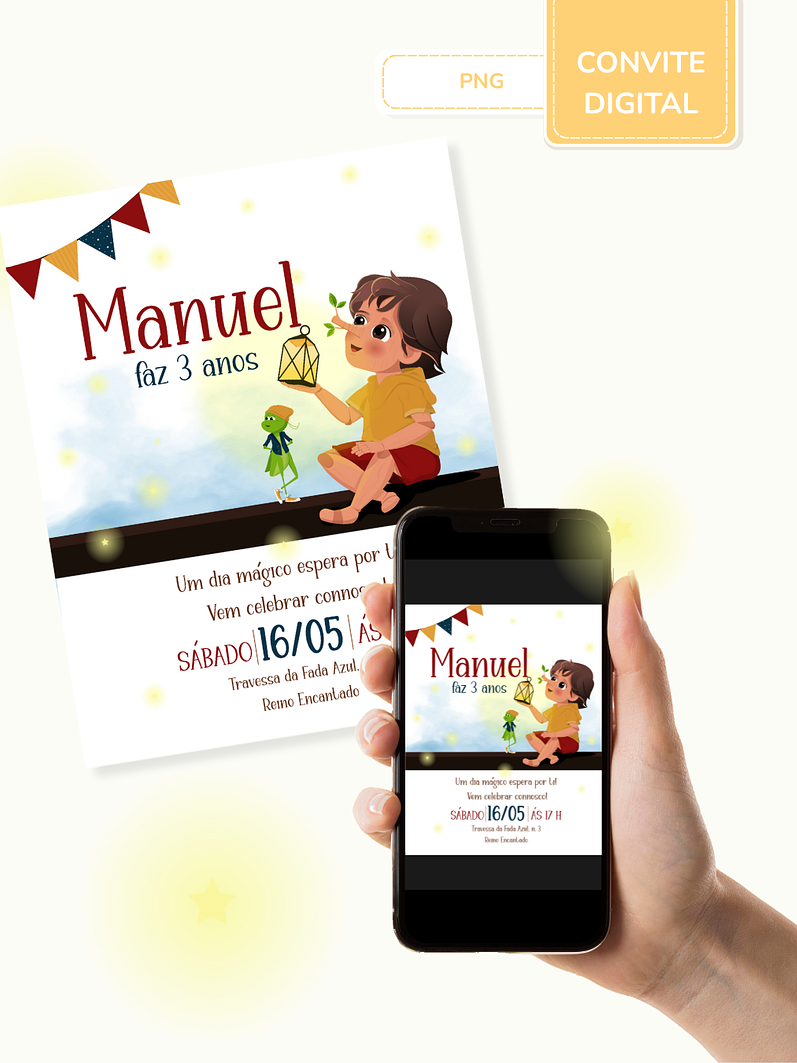 Convite digital PNG - Pinóquio 1