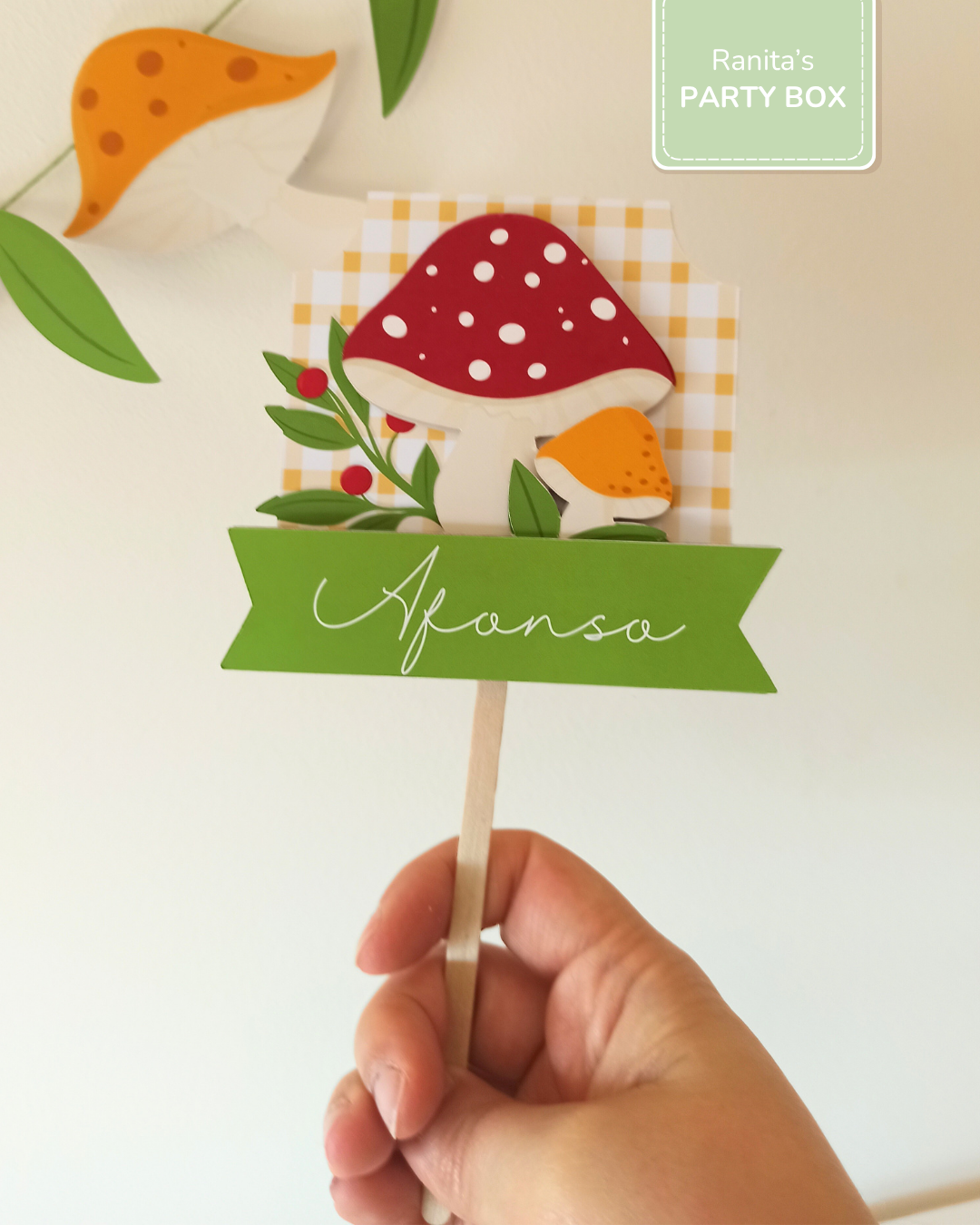 Topo de bolo personalizado – Festa Cogumelos 1