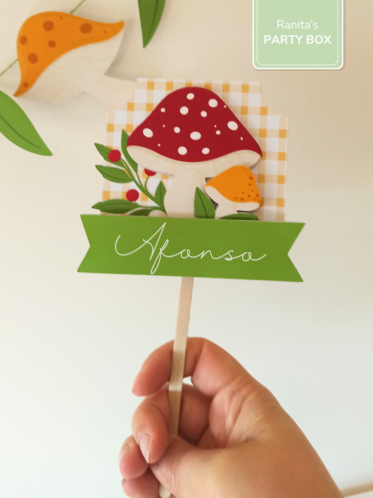 Topo de bolo personalizado – Festa Cogumelos 1